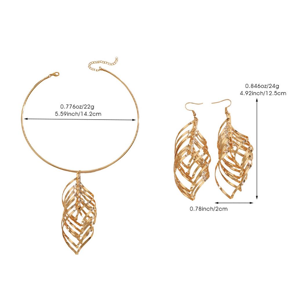 Retro Exaggerated Personality Temperament Spiral Hollow Golden Necklace Earrings Bijouterie Sets For Women