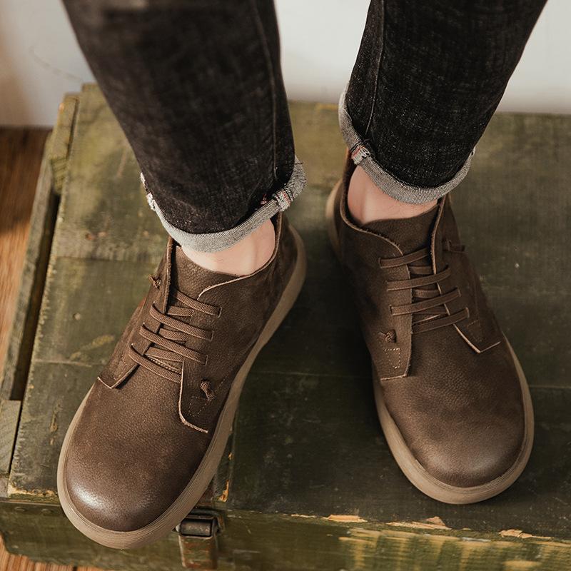 Retro Literary Leather Casual Short Boots Velvet Autumn and Winter New Martin Boots Thermal Cotton Boots Top Layer Cowhide Boots Tide