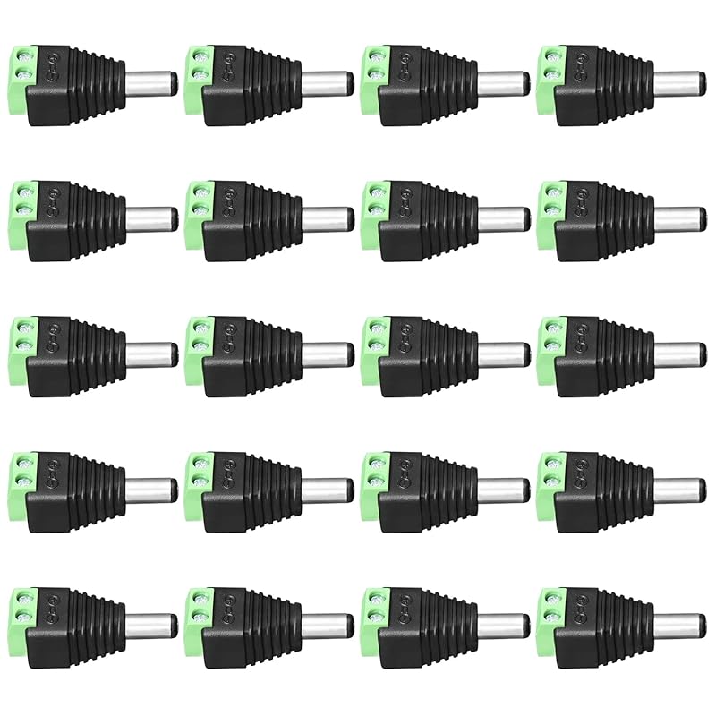 10 Pairs (10 X Male + 10 X Female) 12V 5.5mm X 2.1mm DC Power Jack Plug Adapter Connector for LED Strip, CCTV Security Camera, and More