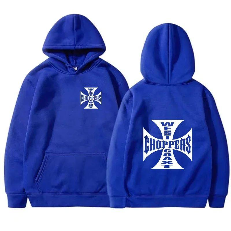 Men's and Women's Cotton Sweatshirts Plus Fleece West Coast Choppers Iron Cross Logo Hoodie Autumn and Winter Street Casual Wear