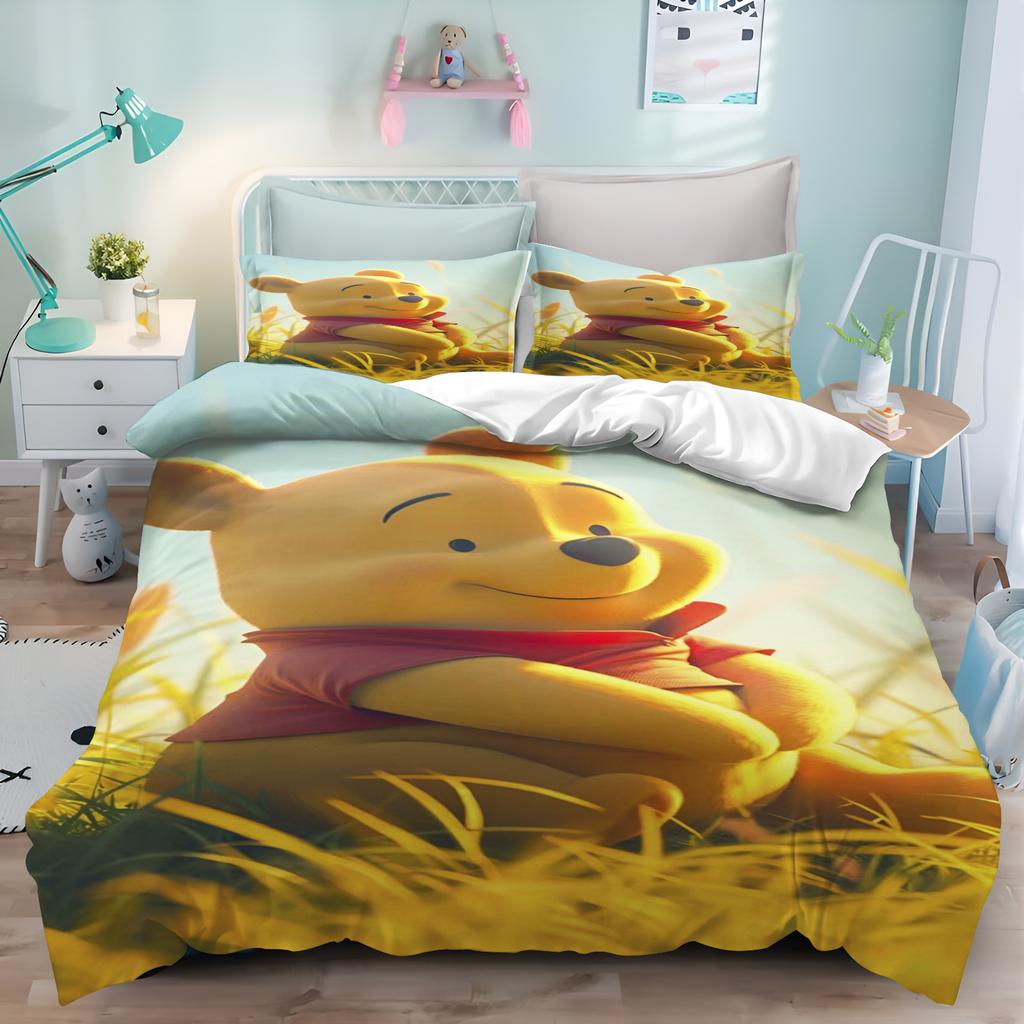 MINISO Uroczy Kubuś Puchatek Kreskówka Anime Poszewka na Kołdrę Zestaw Prezenty Poszewki na Kołdrę Poszewki na Poduszki Zestaw Pościeli dla Dzieci Dekoracja Rozmiar Queen King