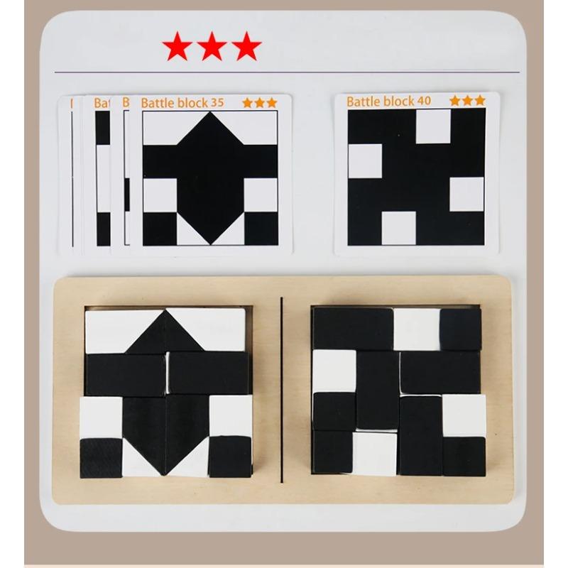 Weiß&Schwarz Bausteine 2-Spieler Kampfspiel Puzzle Tangram Holz Kinder Früherziehungsspielzeug Kinder Geschenk Denkspiel