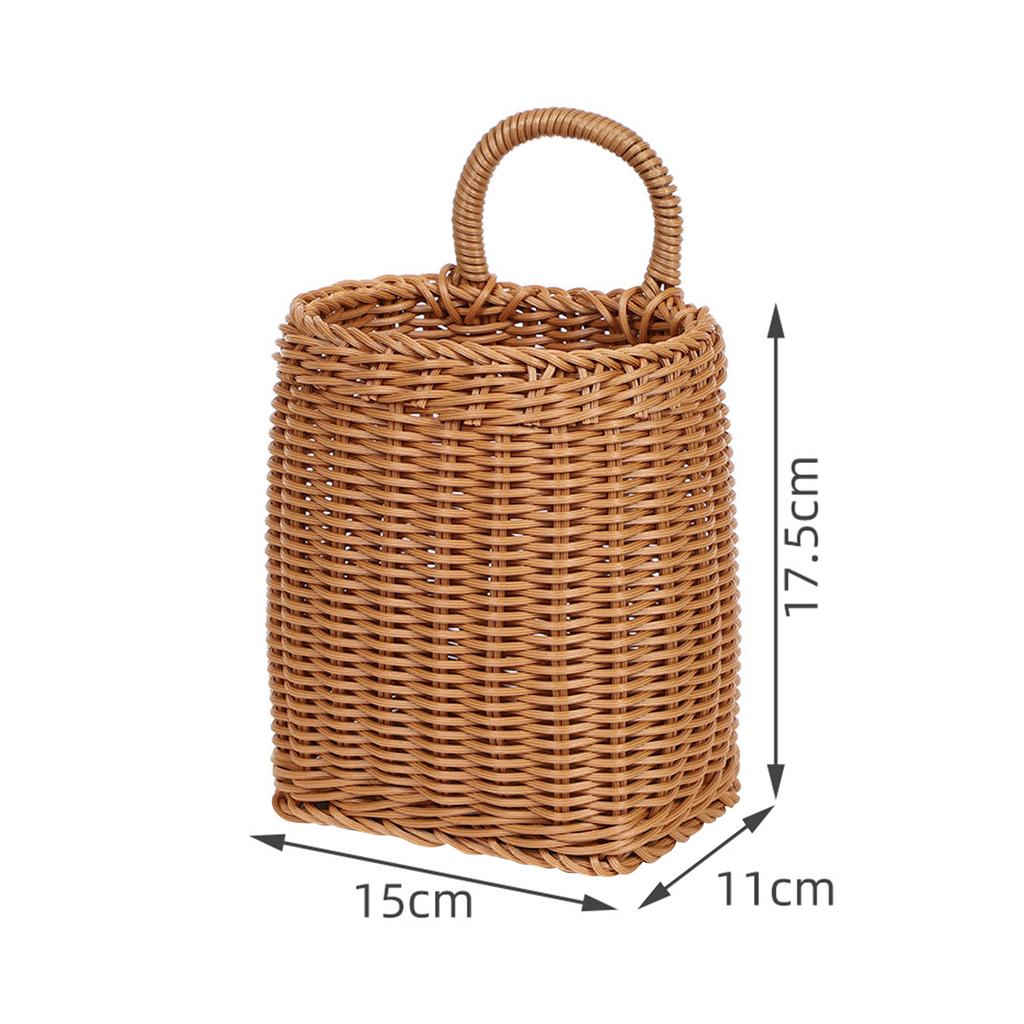 Multipurpose Imitation Rattan Wall Mount Basket with Hanging Handle Decor Hand Woven for Toys Snacks Vegetable Ginger Garlic