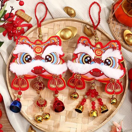 Yousheng Chinese Lion Dance Ornament Traditional Blessing Souvenir Hanging Pendant with Bells Auspicious Good Luck Charm for Spring Festival New Year