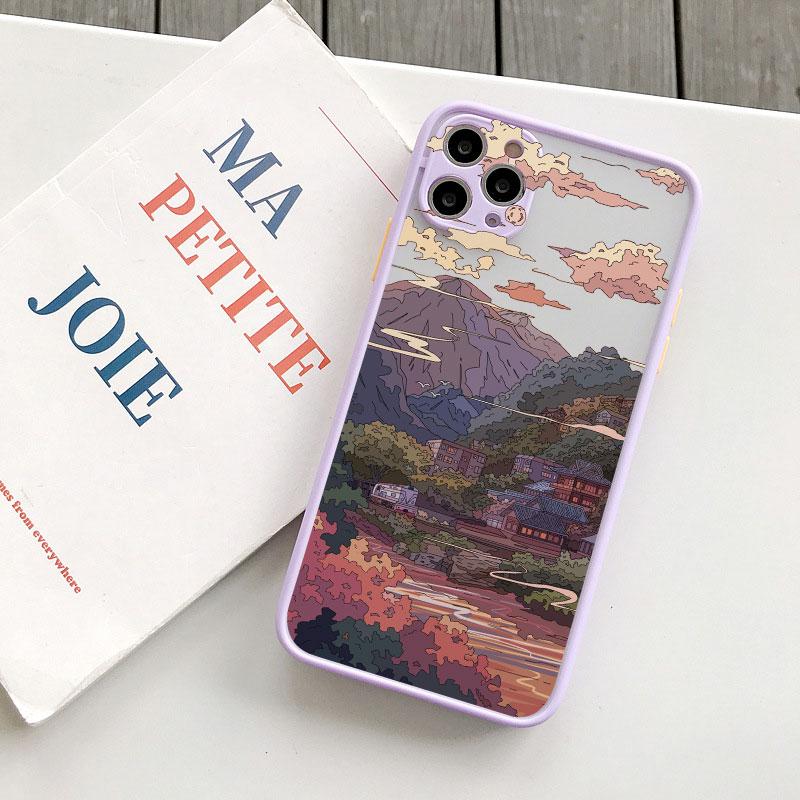 Japanese Anime Scene Landscape Phone Case for iPhone X XR XS 12 13 14 11 15 Pro Max Mini 8 7 Plus Cartoon Scenery Covers Fundas