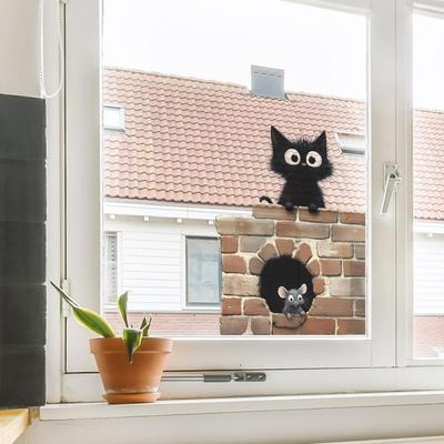 Cartoon Cat Mouse Wall Sticker Kids Room Background Decor Door Home Decoration Self-Adhesive Decals