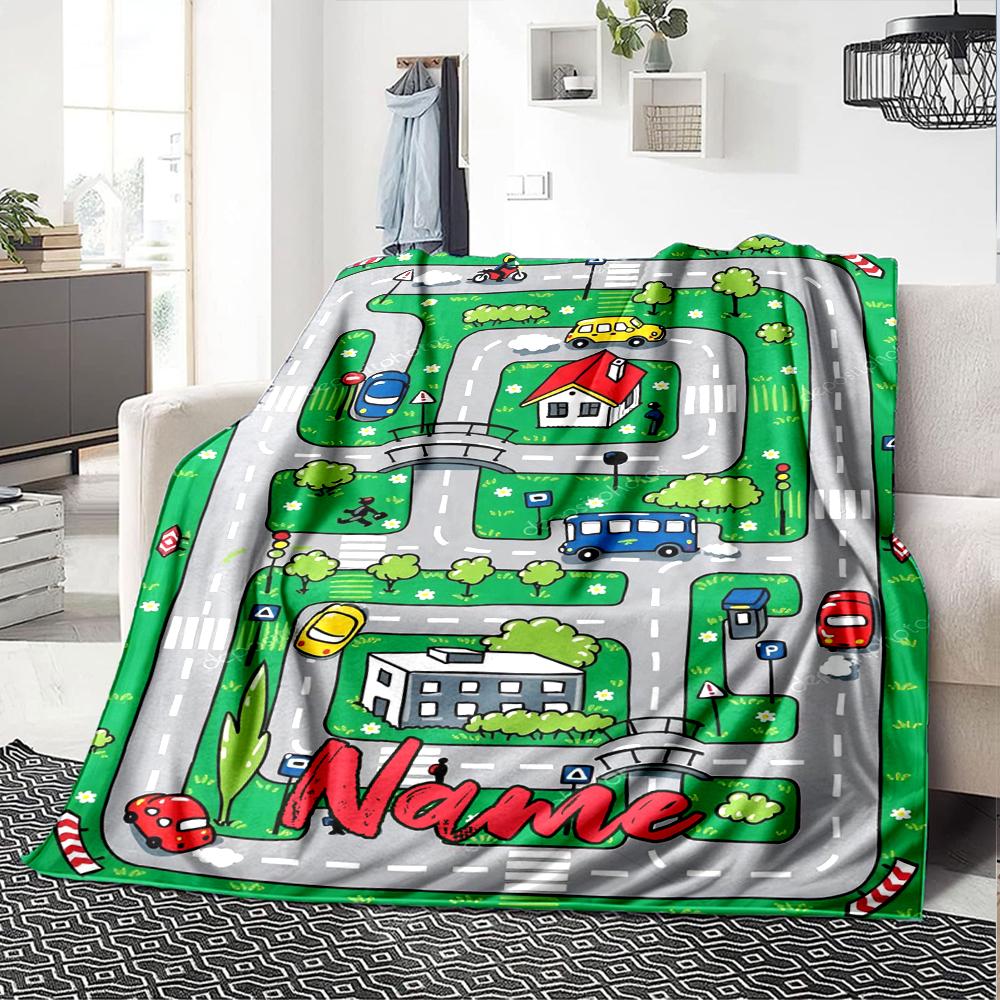Custom Name Cute Cars Theme Printed Blanket - Perfect for Couch, Bed, Travel & Outdoor Use | Machine Washable, Cozy & Durable.