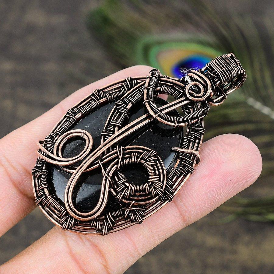 Obsidian Eye Gemstone Copper Wire Wrap Jewelry Pendant 2.80