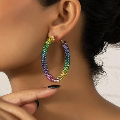 Handmade Colorful Rhinestone Earring Colorful Rhinestone Women Earrings Crystal Hoop Earring  Gift