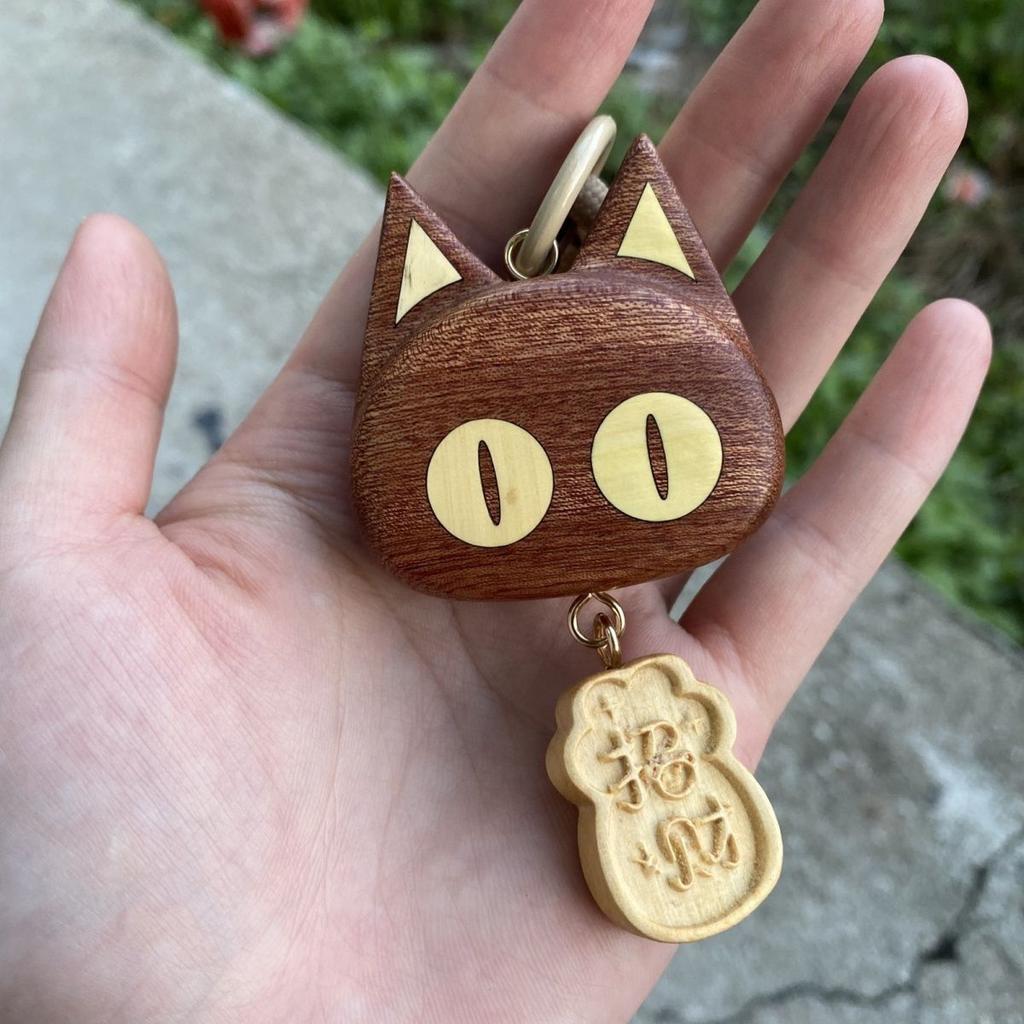 Wooden Cartoon Cat Wealth Car Pendant, Cute Entry Key Chain, Bag Hanging Gift, Ebony Good Luck Pendant