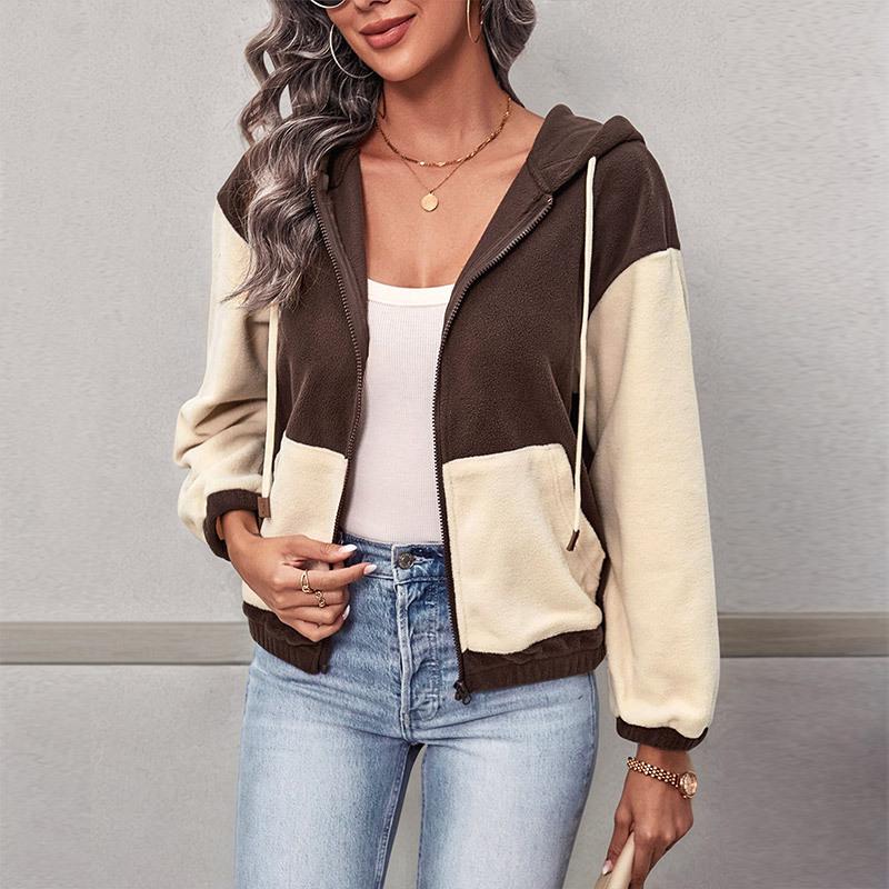 2025 Autumn/Winter Retro Patchwork Fleece Hooded Jacket for Women