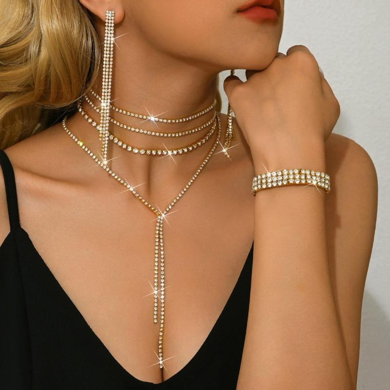 Exaggerated Niche Rhinestone Neck Chain Multi-layer Light Luxury Fringed Necklace Dinner Party Back Decoration