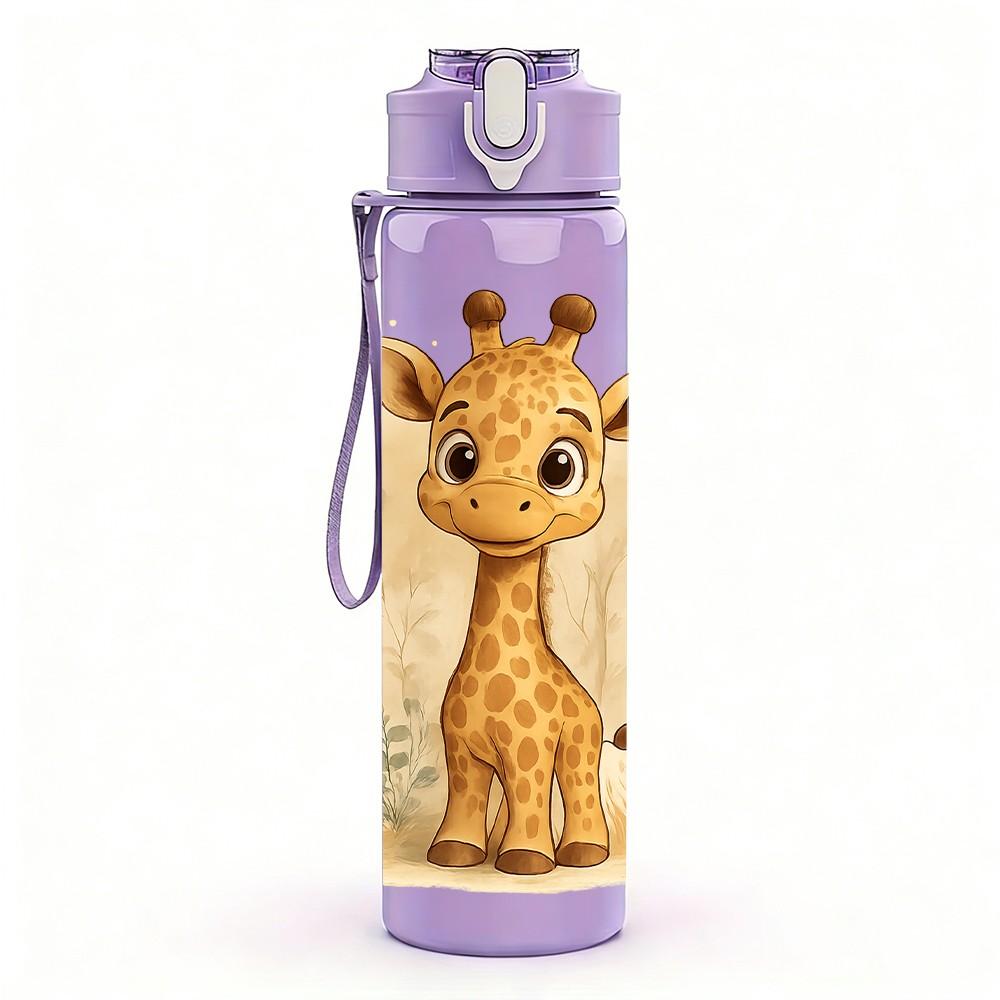 1PC Fluffy Baby Giraffe 750ml Color Plastic Sports Water Bottle Leakproof Flip Straw Lid Suitable for Sports Office Home Use