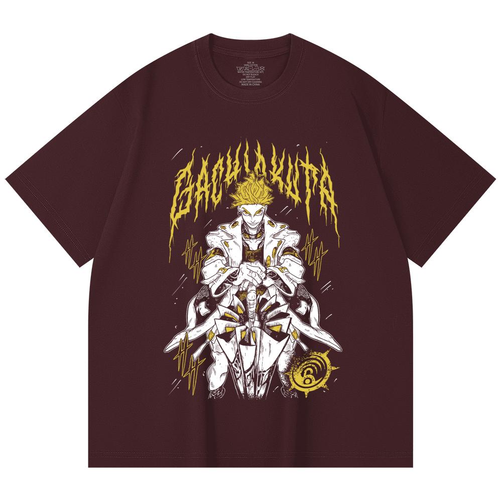 

230 Gsm 100% Cotton Gachiakuta V3 Enjin Print Unisex Heavy Cotton T Shirt 2XL вина червоного кольору