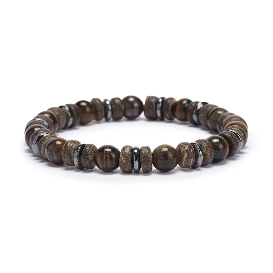 New Men Fashion Strand Bracelet Natural Onyx Tiger Eyes Blue Howlite Stone Wooden Coconut Beads Braslet Versatile Accessories
