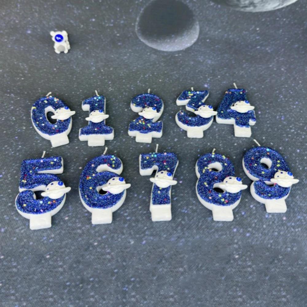 Numbers 0-9 Birthday Candle Spaceship Cake Decoration Candles for Party Commemoration Day Table Home Room Decor Accessories
