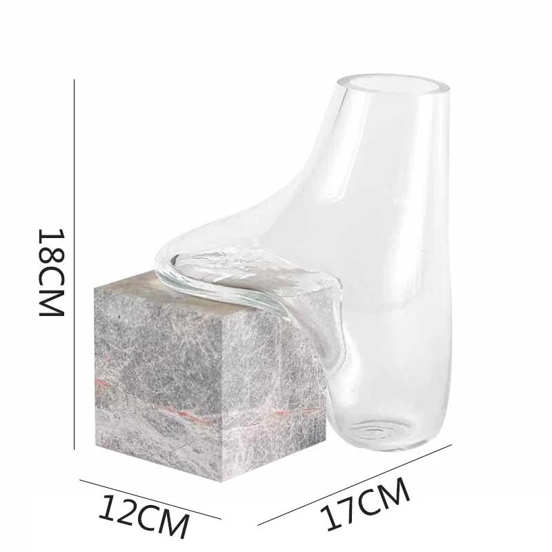 Abstrakte unregelmäßige Glasvase Marmorsockel Blumengefäß Hydrokultur-Vase Blumenarrangement-Vase Schreibtischdekoration Heimdekoration