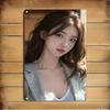 Hisun Tin Sign HD Metal Tin Sign Elegant Asian Beauty in Grey Blazer Cozy Indoor Portrait Wall Art Decor