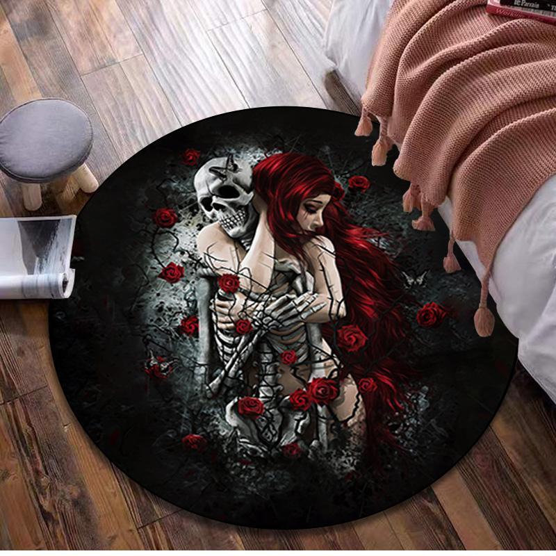 Gothic Skull Circular Rug Office Decorative Carpet For Living Room Bedroom Door Mat Floor Rug Computer Chair Area Rug