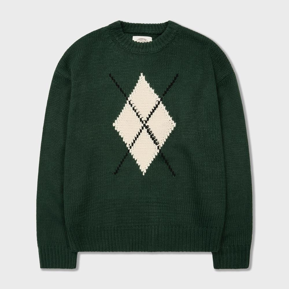 AMFEAST Chunky Funky Argyle Sweater Green