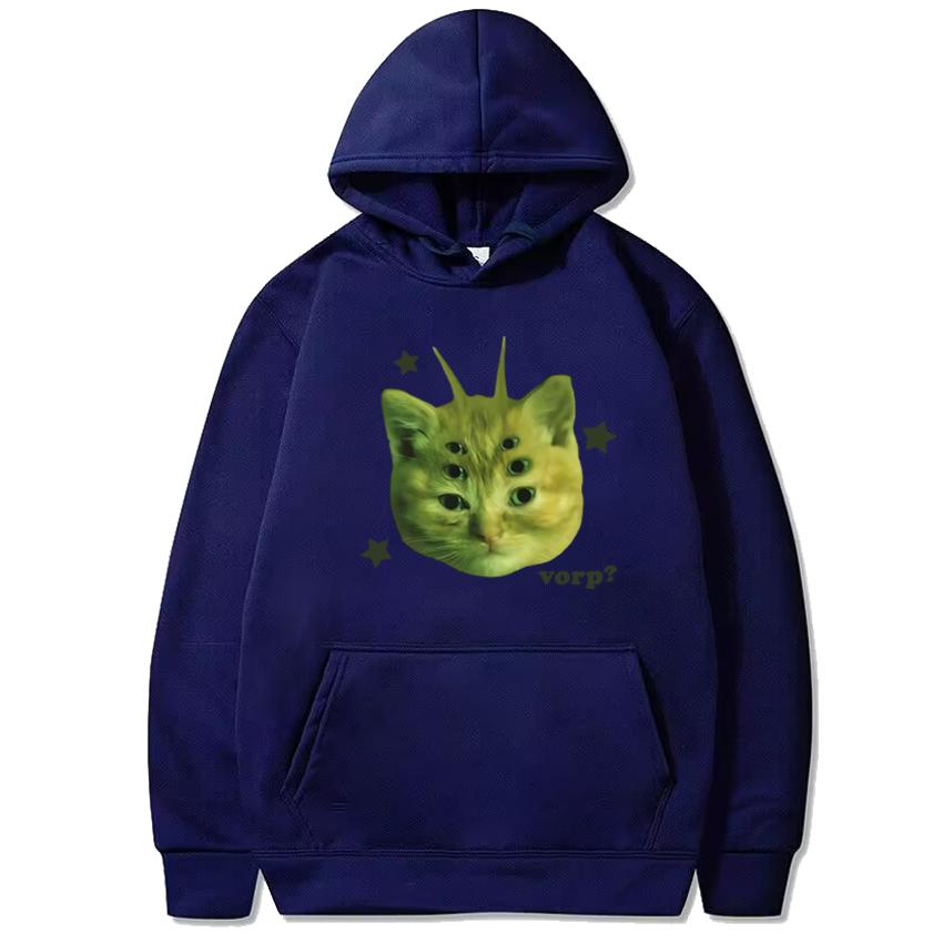 2025 New In Funny Alien Cat Vorp Meme Graphics Hoodies Autumn Winter Unisex Harajuku Fleece Sweatshirt Men Women Casual Pullover