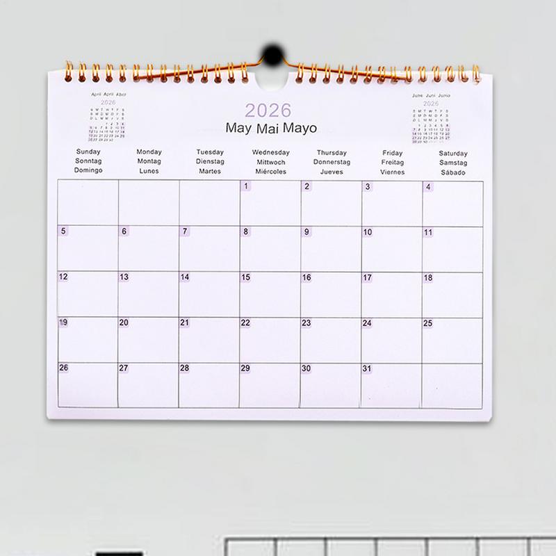 Multilingual 2026/2026 Wall Calendar English German Spanish 2026 Coil Calendar Notebook Coil Planner Agenda Organizer