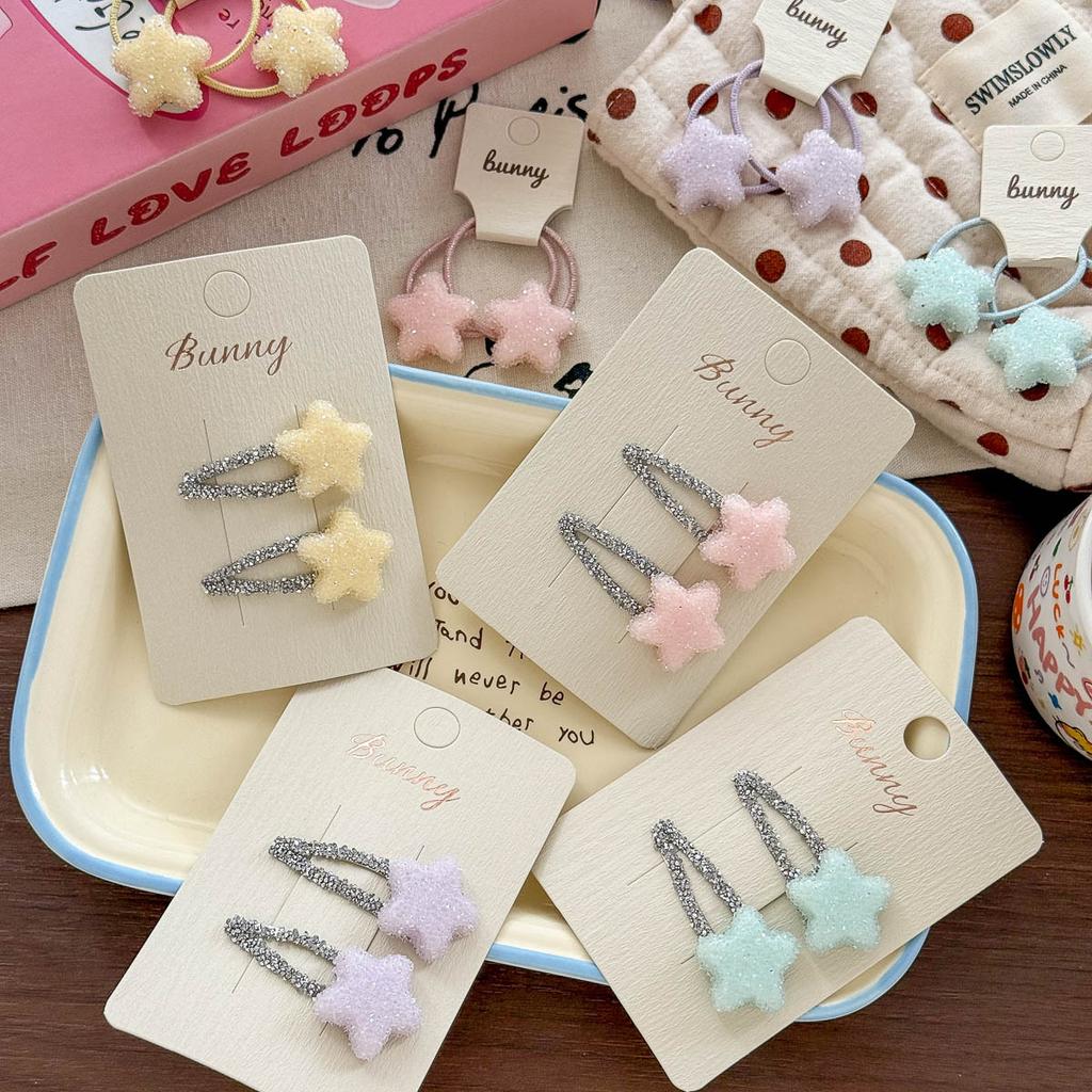 Korean style shiny five-pointed star hairpin hair ring simple and high-end sense of girls flashing diamond hairpin double ponytail head rope