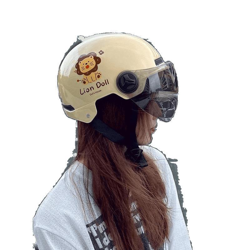 Cute Cartoon Cat Electric Scooter Helmet for Women - Winter Safe, Half-Helmet, Meets New National Standards
