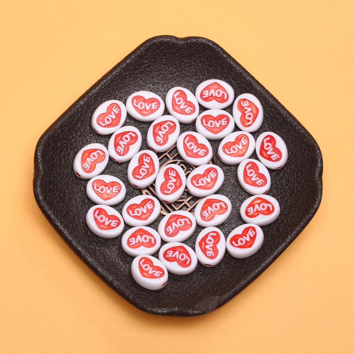 

50 шт. 12,5*9,5 мм акриловые бусины, свободные бусины-разделители, красочные бусины в форме сердца, плоские, аксессуары для ожерелий, сделай сам для изготовления ювелирных изделий White Red