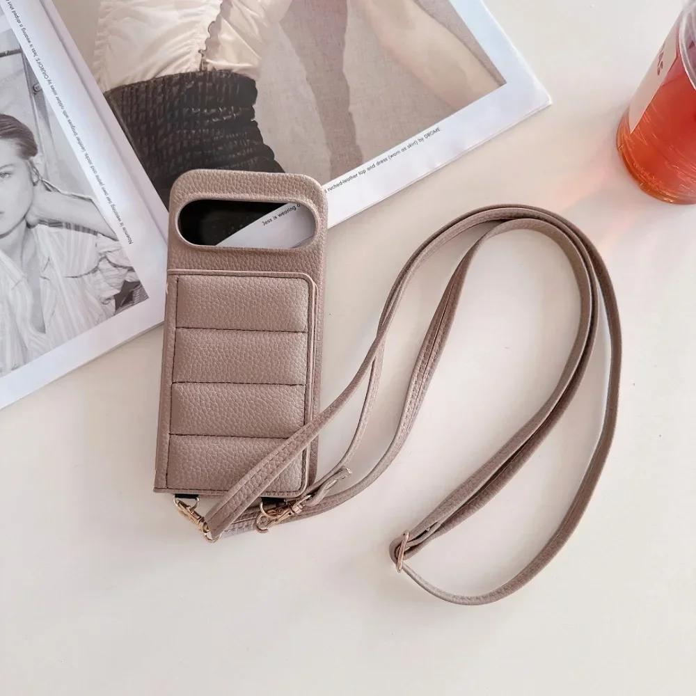 Lanyard Crossbody Leather Phone Case for Google Pixel 6 7 8 9 Pro XL 8A 7A 6A  Mirror Wallet Card Slot Holder Protective Cover
