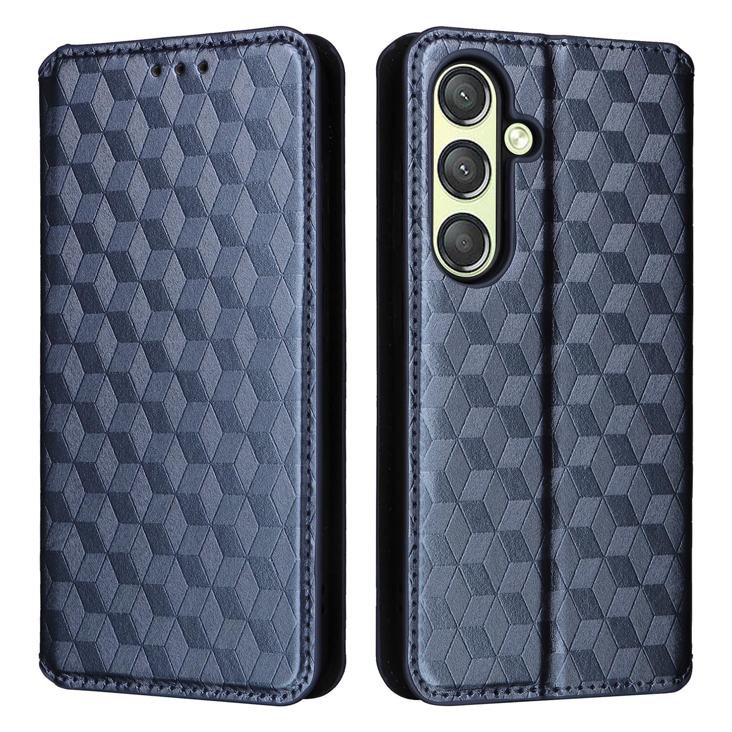 

For Samsung Galaxy S25 Case Wallet Rhombus Imprinted Leather Phone Cover D