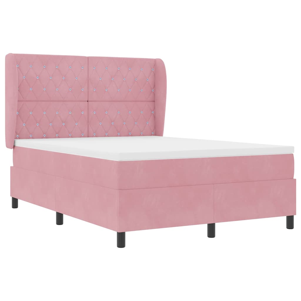 Box Spring Bed with Headboard Pink 190 x 140 cm Velvet