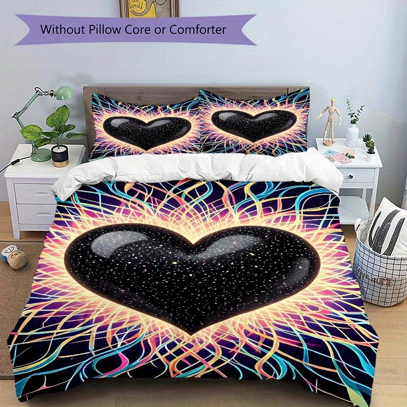 3Pcs Cosmic Heart Printed Bedding Set, Breathable And Soft,(Includes 1 Duvet Cover And 2 Pillowcases, Quilt Not Included) Yy250815168