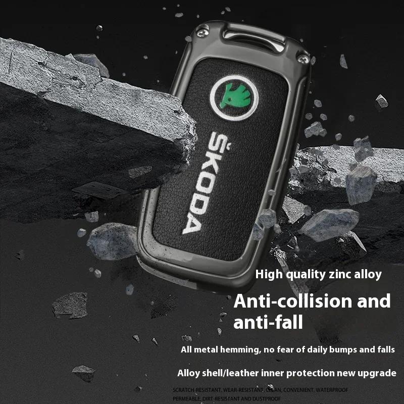 Car Sticker Car TPU Zinc Alloy Key Case Bag Car KeyChain Metal Key Shell For Skoda VRS Octavia A5 A7 Fabia Superb Kodiaq Karoq Y