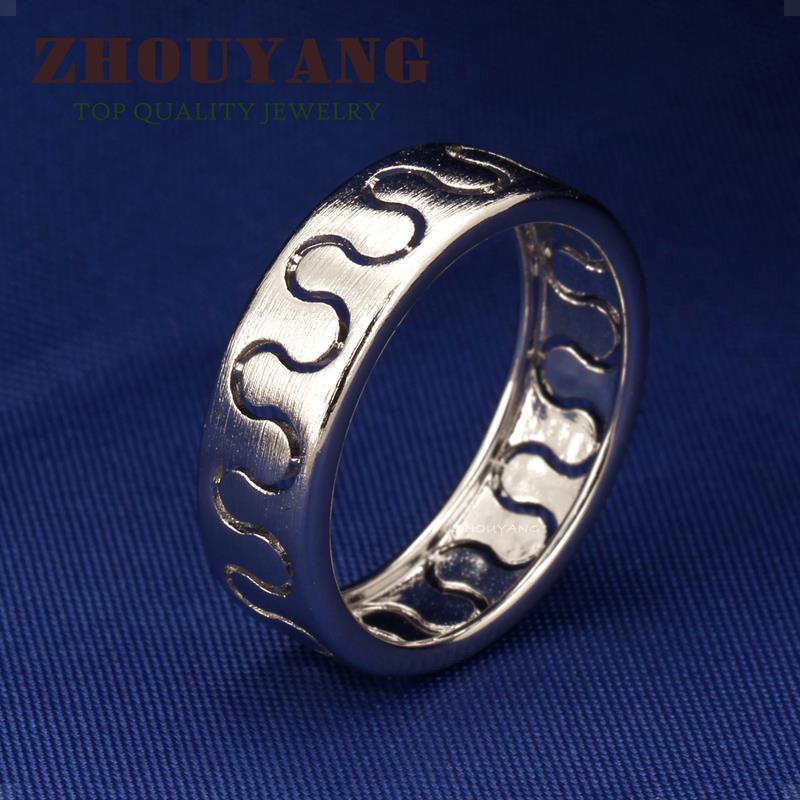 ZHOUYANG Wire Drawing Rings For Women Top Quality Fashion Design Hollowed-out Process Rose Gold Color Ring Full Sizes R376
