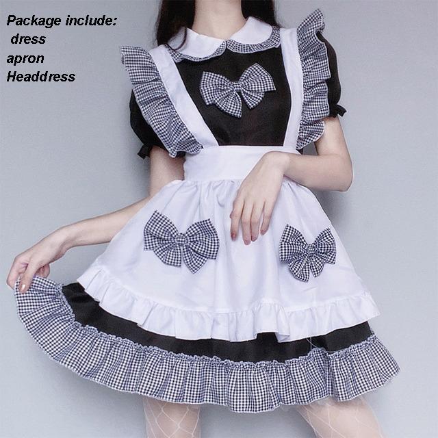 Womens Maid Outfit Headwear Anime Cosplay Dress Halloween Costume with Apron