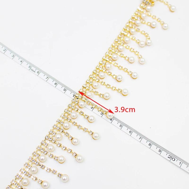 1 jard perłowy chwost kryształowy metalowy łańcuch DIY koronkowy lamówka z kryształkami naszywana odzież buty torba odzież zasłona dekoracje akcesoria