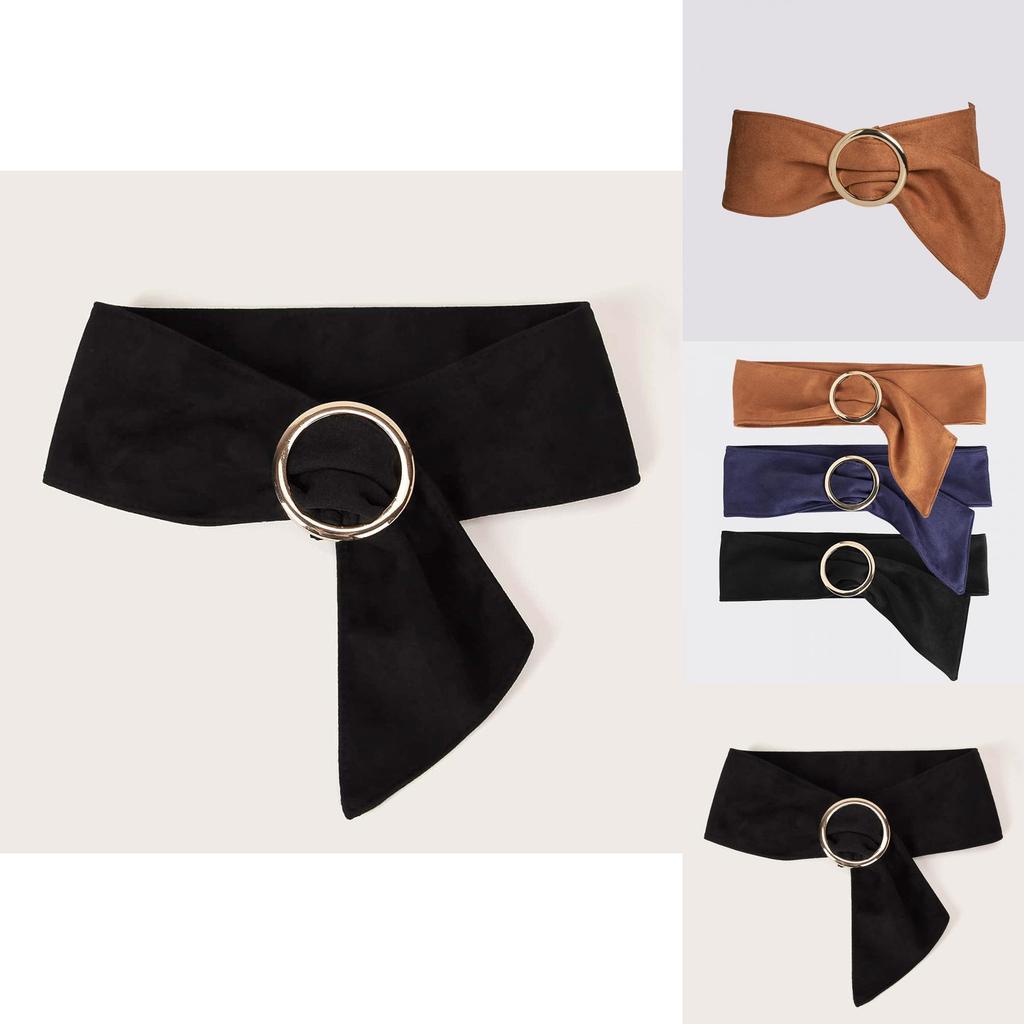 Ladies Wide Belt With Circular Buckle Faux Suede Fashion Accessory For Spring Looks