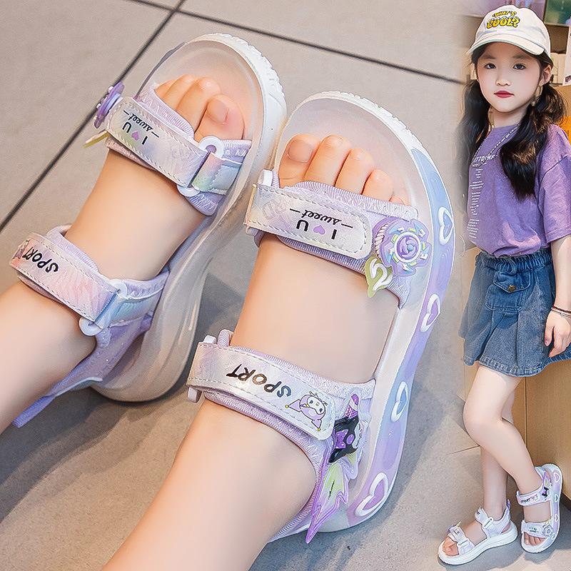 New children's sandals for girls, summer beach shoes, new trendy princess shoes for girls, non-slip soft-soled baby shoes
