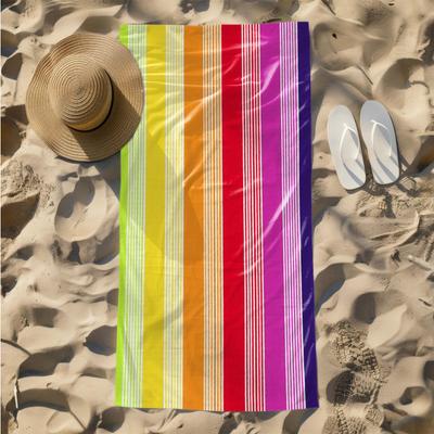 1pc Vivid Rainbow Stripes Pattern 2D Printed Microfiber Beach Towel, Quick Dry Super Absorbent. Great for Beach, Pool
