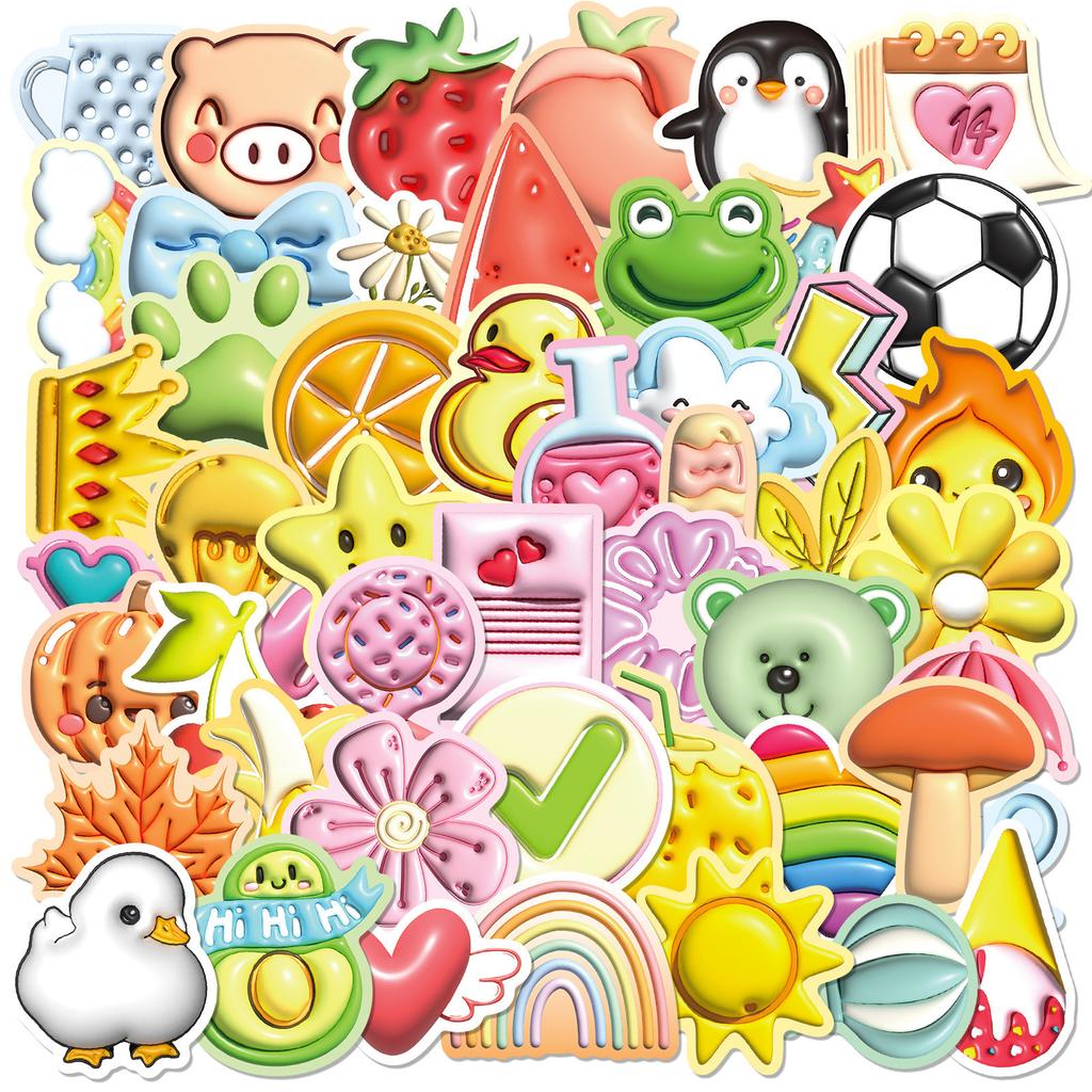 50 3D Expansion Visual Three-dimensional Small Fresh Doodle Stickers Lemon Penguin DIY Suitcase Laptop Stickers