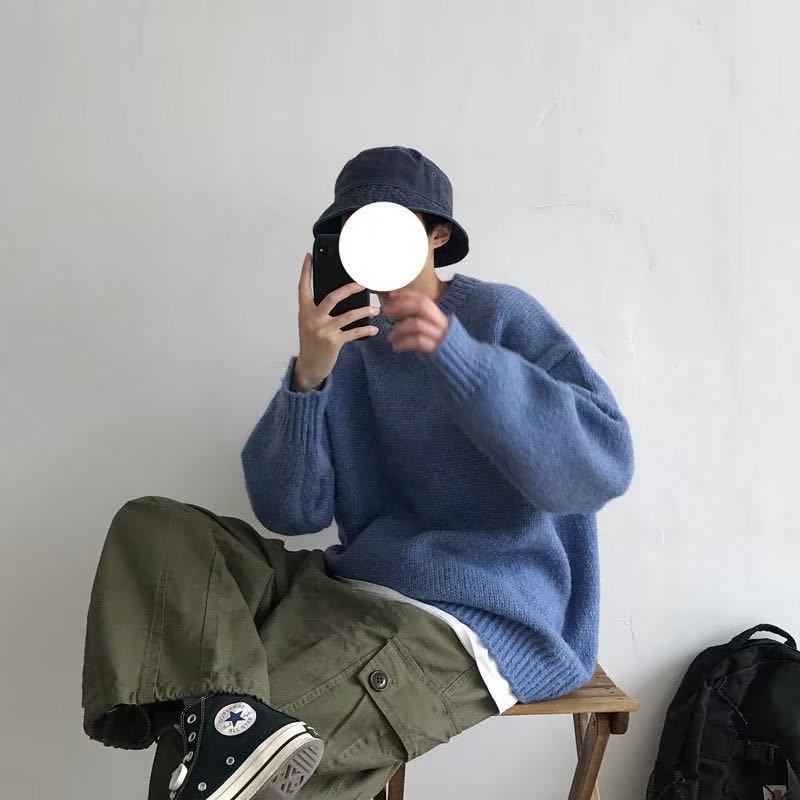 2024 Unisex Solid Color Knit Sweater: Autumn/Winter, Round Neck, Long Sleeve, Loose Fit