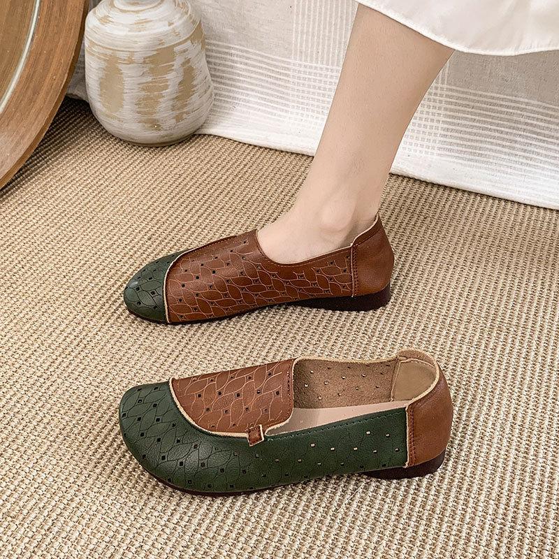Retro Hollow Hole Shoes Single Shoes Women's 2025 One-pedal Summer Non-slip Soft-soled Small Leather Shoes Old Beijing Cloth Shoes