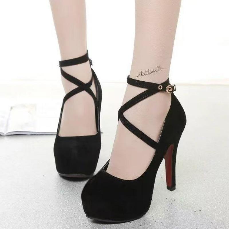 Fashion Spring New Women Pumps Outdoor Dress Ankle Strap Heels Women Fashion Shallow High Heel Shoes Round Toe Thin Heel Shoes for Women