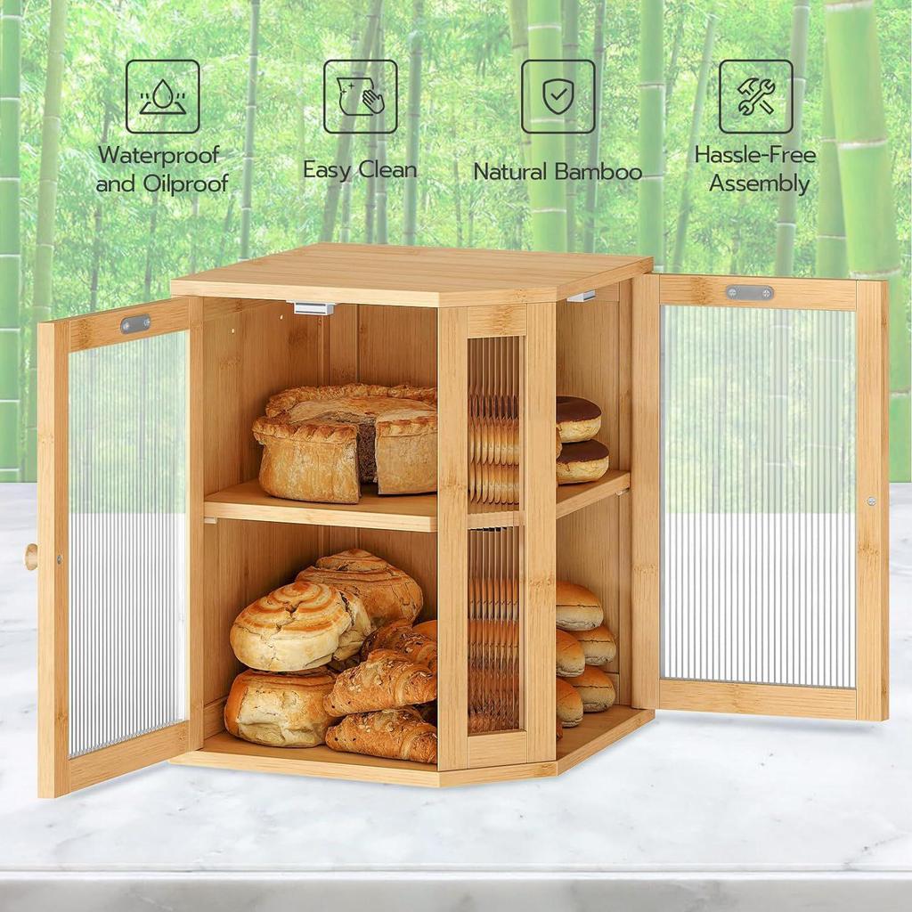 Bamboo Double Layer Bread and Pastry Storage Box with Glass Lid