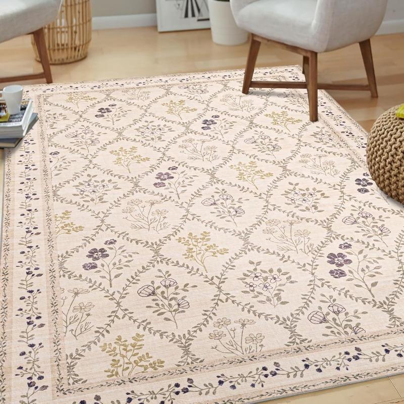 Rugs For Bedroom Pink Flowers Living Room Carpet Non-Slip Machine Washable Large Rug Home Decorative Sofa Coffeetable Floor Mat