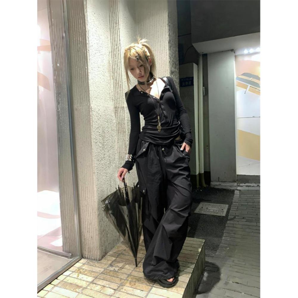 VAYLA Y2k Japonské tričko Dámské Krajkové Dlouhý rukáv Potisk Grafické topy Streetwear Americký Retro 90. léta Crop topy