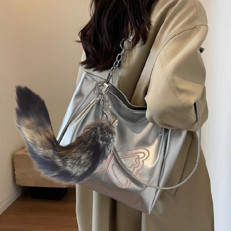 Fashion Keychain with Plush Foxes Tail Bag Pendant Women Keyring Animal Key Chain for Purse Backpack Handbag