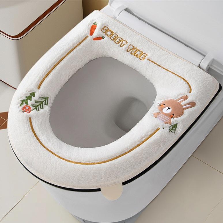 Cute Winter Thickened and Fleece-lined Toilet Seat Cushion, Washable, with Zipper