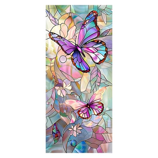 

Window Privacy Film Stained Glass Flower Butterfly Decorative Window Sticker Heat Control Non-Adhesive Static Glass Cling for Home Bathroom Kitchen B